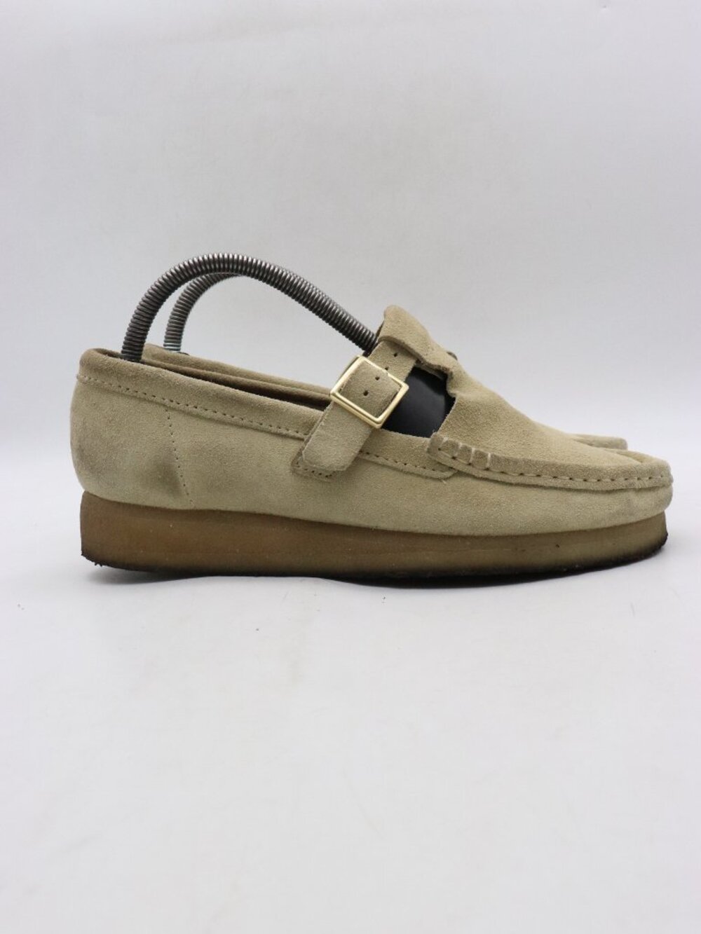 Clarks Wallabee T Bar Women's Size 9 Beige Maple Suede Buckle Crepe Sole Shoes